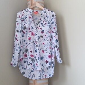 P19" L28" Joe Fresh Multicolor Floral High-low Round Hem Women's Blouse